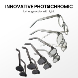 Cyxus Photochromic Glasses Both Frames and Lenses Color Changing with Blue Light Blocking UV Protection（8230i14 Light Gray to Dark Gray）