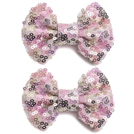 KISZU 3 Inch Glitter Hair Bows Clips, Sparkling Sequin Little Bow HairPins for Baby Girls Children Teens and Women (Dusty Pink)