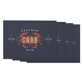Moslion Nautical Crab Placemats Hand Drawn Lettering Sea Theme Animal Pattern Marine Coastal Table Placemats for Dinning Table Washable Cotton Linen 12x18 Inch, Set of 4