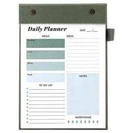 Mcdsuc Daily Planner Notepad,Meal Planning and To-Do List, Removable Inner Core,Tear and Write,Pen Holder,Green Leather Cover,21.2 x 14.5 cm,for Your Daily Life Plan (Green, Daily Planner)