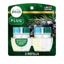 Febreze Odor-Fighting Fade Defy Plug in Air Freshener Refills, Fall Scents, Winter Luxe Limited Edition - (2) of 0.87 fl oz Refills (White Pine & Juniper Berry)