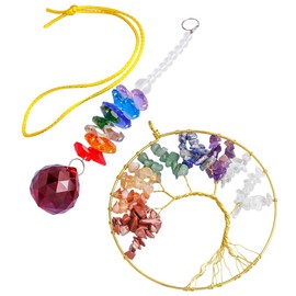 Rockcloud Hanging Tree of Life Crystal Point Prism Glass Holiday Decorations Wall Decor Christmas Tree Ornaments Suncatcher Wedding Souvenir Home Decor 4 inches, Colorful Stones