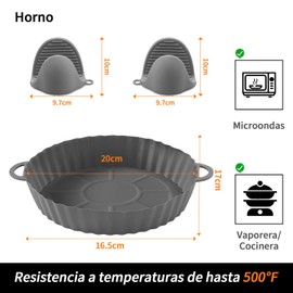 Paquete de 2 de Silicona para Freidora de Aire, Accesorios Silicon para Air Fryer Reutilizable Antiadherente con Clips de Mano Anticalor Olla Silicona para Freidora | Horno | Microondas (Gris) Round