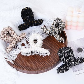 Lightweight Premium Woven Small Chic Plush Hair Claw Clip One Size/Beige 20ea