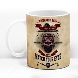 KOIXA Welder Mugs For Men When God Said Let There Be Light I Said Watch Your Eyes Funny Saying Coffee Cup Welding Gifts For Graduation Things For Welders Skull Ceramic White Mugs