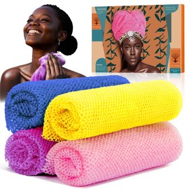 SpiralScgv 4 Pieces African Net Sponge – Premium African Net Sponge for Deep Exfoliation Quick-Dry and Reusable Mesh for Smooth Skin（Yellow Pink Purple Blue）