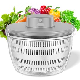 Electric Salad Spinner, 4L Lettuce Spinner Large Capacity USB Chargeble Fruit Vegetable Washer Dryer for Home Kitchen (Gray)