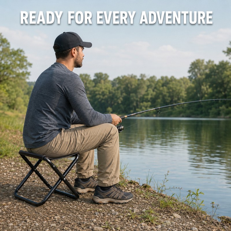 Portable Folding Stool Compact Black Seat for Camping & Travel