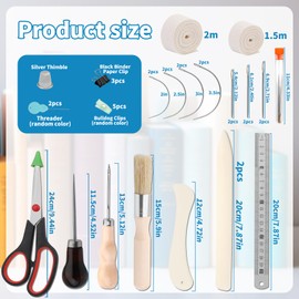 Axmru 41 Pcs Book Binding Kits Bookbinding Tools Book Binding Materials, 3 Pcs Bone Folder Paper Creaser, Books Binding Starter Tools with Binding Ribbon Waxed Thread Awl for DIY Bookbinding Crafts
