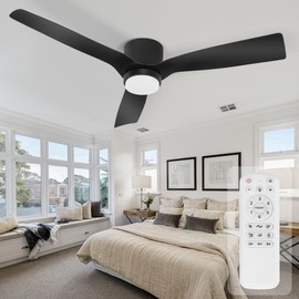 iTni 52inch Ceiling Fan with Lights,Flush Mount Ceiling Fan with Remote Control,Dimmable Light,3 Blade,6 Speeds,Mordern Black Ceiling Fan for Bedroom,Dining Room,Hallway