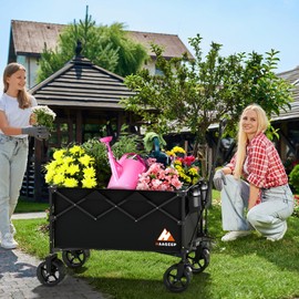 Collapsible Wagon Cart with Wheels Foldable - Folding Utility Heavy Duty Wagons Carts for Grocery Sports Garden Shopping Camping Wheelbarrows (Black200L)