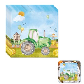 Tractor Party Tissues Pack of 20, Square Napkins Tractors, Tractor Party Napkins, Tractor Party Tableware Napkins for Boys Girls Birthday Farm Party 33 x 33 cm