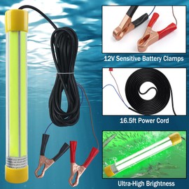 Underwater Fishing Light 30000 Lumens 12V 50W LED Super Bright Submersible Night Fishing Green Light Fish Bait Finder Attractor Boat Lamp for Squid Shrimp Snook Bass Crappie Striper Catfish and More