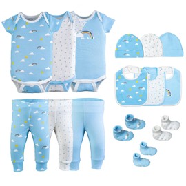 Little Peaches Baby Girl 15-Piece Newborn Essentials Set – 100% Cotton, Soft & Breathable – Clothes & Accessories, 6-9 Months – Rain & Shine