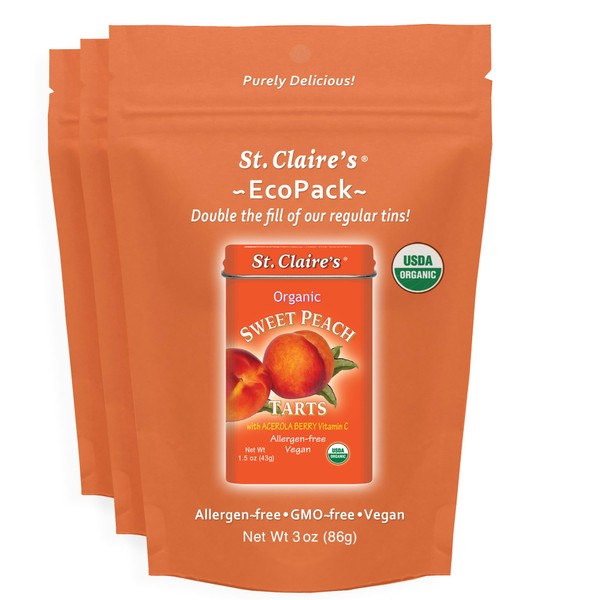 St. Claire’s Organic Sweet Peach Tart Candies – 3-Pack EcoPack,