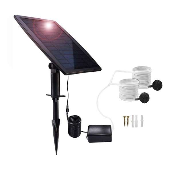 Lancoon Solar Powered Air Pump Kit, 2.5W Solar Panel, Air Pump, Air Hoses and Airing Stones for Garden Fish Tank Pool Fishing Pond
