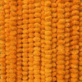 Premium - Set of 5 Orange Vibrant Artificial Marigold Garland for Decoration Indian– Realistic Silk Flowers for Diwali, Weddings, & Festive Decor OR25