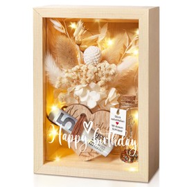 Birthday Gift, Money Gifts, Birthday, Love Gift for Her, Includes Eternal Flowers, Wooden Box, Plastic Test Tube, Fairy Lights, Key Gift Box for Women and Men