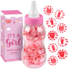 100 Pcs Baby Shower Pink Candy - Individually Wrapped - Packed In A Pink Baby Bottle For Girl Baby Shower Decoration- Bulk Candy Use For Gender Reveal, Baby Favors - Its A Girl Candies