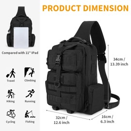 Explokit Tactical Sling Bag Mens One Strap Shoulder Backpack Fly Fishing Bag EDC Crossbody Chest Pack for Outdoor Hiking Cycling Traveling (#01-Black)