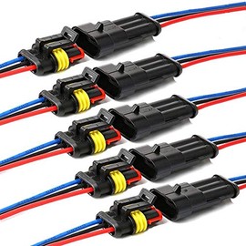 YETOR Way Car Waterproof Electric Connector, 2 Pin Plug, Car Electric Cable Connector with Cable, 16 AWG Marine for Cars, Trucks, Boats and Other Cable Connections Pack of 5