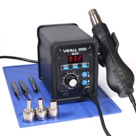 YIHUA 959D-Estación Digital de Retrabajo de Aire Caliente, Alta Potencia con 3 Memorias, Eficiencia de Flujo de Aire, Pantalla °F/°C, Temperatura Prec