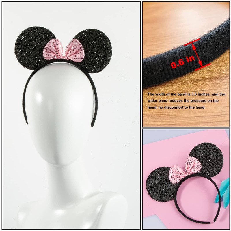 CHuangQi Mouse Ears Solid Black and Pink Sequins Bow, Set