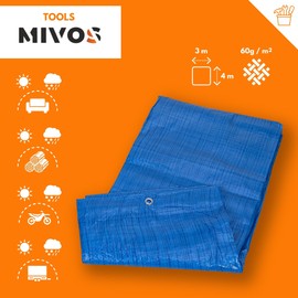 Mivos Universal Tarpaulin 2 x 3 m – Blue – Waterproof Fabric Tarpaulin 60 g/m² for Garden Furniture Wood – Mould Resistant Protective Tarpaulin – Garden Tarpaulin with Aluminium Eyelets