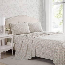 Laura Ashley - King Sheets, Cotton Percale Bedding Set, Lightweight & Breathable Home Decor (Emogene Burnt Orange, King)