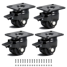 TESUMI Heavy Duty Casters Wheels 2" inch Low Profile Caster Set of 4 Load Capacity 2200lbs, Swivel Plate with Wheel Brake Low Gravity Center Furniture Caster Wheel for Cart, Toolbox Workbench-Black