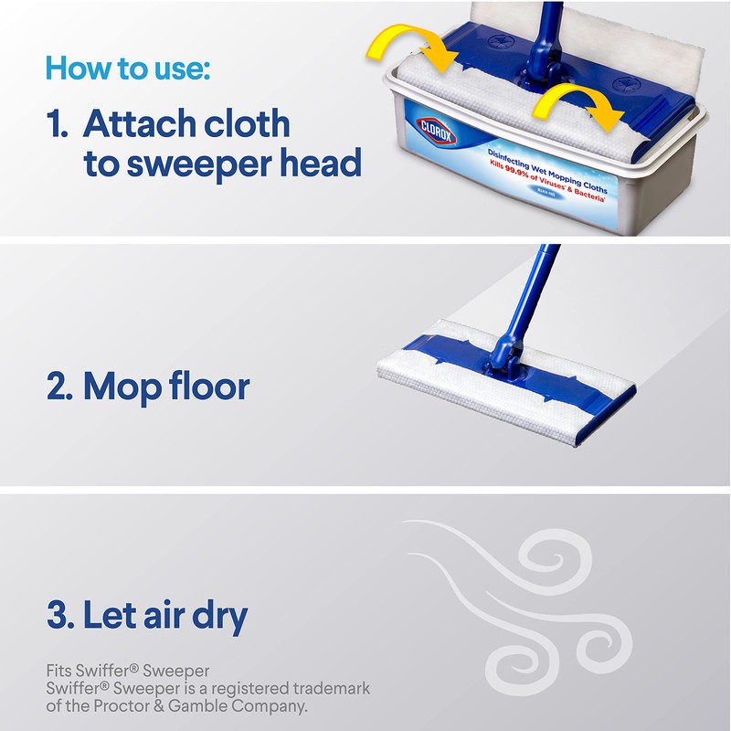 Clorox Disinfecting Wet Mopping Cloths, Rain Clean, 24 Wet Refills
