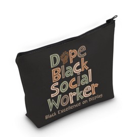 TGBJE Dope Black Social Worker Makeup Bag Social Worker Gift Black History Month Zipper Pouch Black Pride Gift LCSW MSW Gift (Dope Black bag)