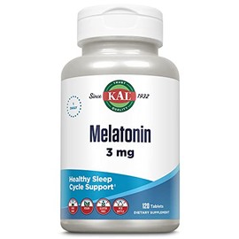 KAL - Ayuda para dormir de melatonina de 3 mg, tabletas de disolución rápida, relajación calmante y apoyo al ciclo de sueño saludable, con vitamina B6
