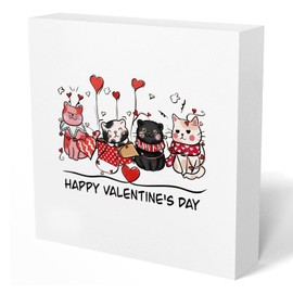 Cat Happy Valentines Day Sign, Cat sign 5x5, Valentine Cat Decor for Cat Lovers Home, Cat Valentine Decorations, Cat Valentines Day Gifts for Her Him Kids