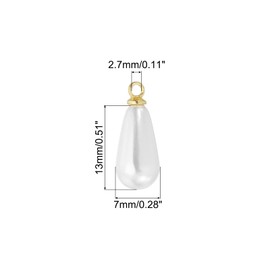 PATIKIL 10x6mm Pearl Charm, 50Pcs Pearl Beads Teardrop Faux Pearl Pendant Charm with Loop Bulk Imitation for Jewelry Making Bracelets Earrings Necklace Wedding Decorations Dress, Golden