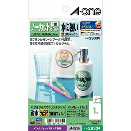 エーワン ラベルシール インクジェット 耐水 光沢フィルム はがきサイズ ノーカット 4シート 29334
