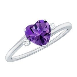 Certified Real Amethyst 6 mm Heart Ring in Silver, AAA Quality, Amethyst Moissanite Promise Ring - Ready To Gift, 925 Sterling Silver, Size:US 6.00