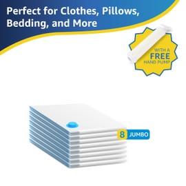 Simple Deluxe 8 Jumbo Vacuum Storage Bags for Comforters, Blankets, Bedding, Pillows and Clothes Storage, Hand Pump Included