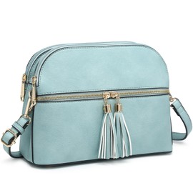 Dasein Women Tassel Zipper Shoulder Bag Shoulder Bag Fashion Multi Pocket Travel Bag, 01-light blue