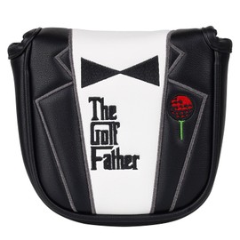 The Golf Father Golf Putter Cover Square Mallet Magnetic Closure Club Head Cover Stylish Black & White Synthetic Leather