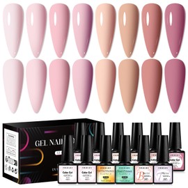 Four Lily 12PCS Nude Pink Gel Nail Polish Set 8 Colors Spring Gel Polish Set Skin Tones Neutral Brown Soak Off UV/LED Gel Nail Kit Manicure DIY Nail Art Salon Home Gift for Women