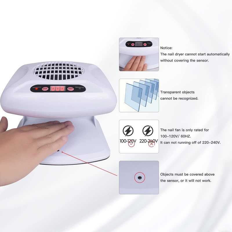 Gegong Air Nail Dryer with Automatic Sensor, 300W Timing Fan