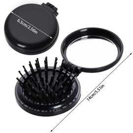 2pcs Folding Travel Mirror Hair Brushes Round Mirror Pocket Hair Brush Portable Mini Pop Up Hair Brushes for Women Girls Wet and Dry Hair