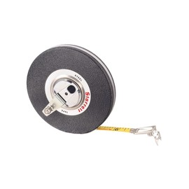 Starrett Closed Reel Long Line Tape with Nylon Rollers, Rewind Mechanism, and Folding Hook Ring - 100' Length, 3/8" Width, 1/8" Graduation, L1 Graduation Style Number - 530-100