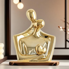 Couple Sweethearts Lover Hug Electroplate Statue Figurines Sculpture Ceramic Collectible Gifts for Office Home Decor Desk Accessories Decoration Figurine (Gold)