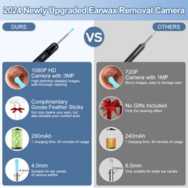Ear Wax Removal, Ear Cleaner with 1080P HD Camera, with 6 LED Lights/IP67 Waterproof Lens/8 Traditional Tools Ear Wax Removal Kit, Rechargeable Ear Cleaning kit for iOS, Android, Tablet (Black10)