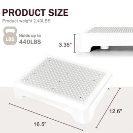 GWNF One Step Stool, Portable Easy-Store Step Stool for Seniors & Kids, Non-Slip Surface and Feet, Small Step Stools for Adults, Mobility & Daily Living Aids for Bedside, Car, Kitchen（White-Grey）