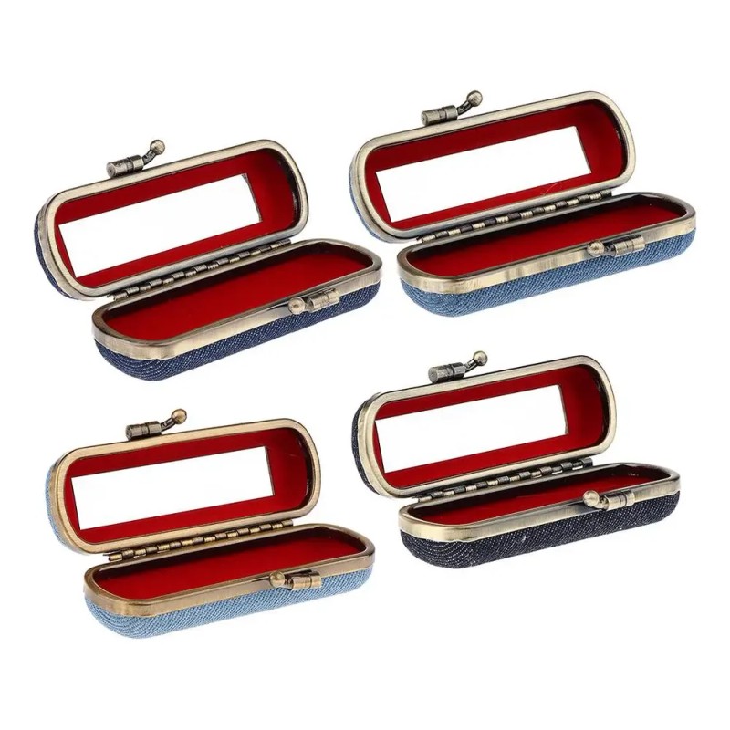 Estuche De Brillo Labial Con Espejo Para Bolso Azul Oscuro