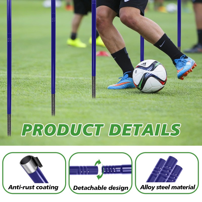 Qufiona Agility Poles, 6 Pack 4.9FT Metal Soccer Training Poles