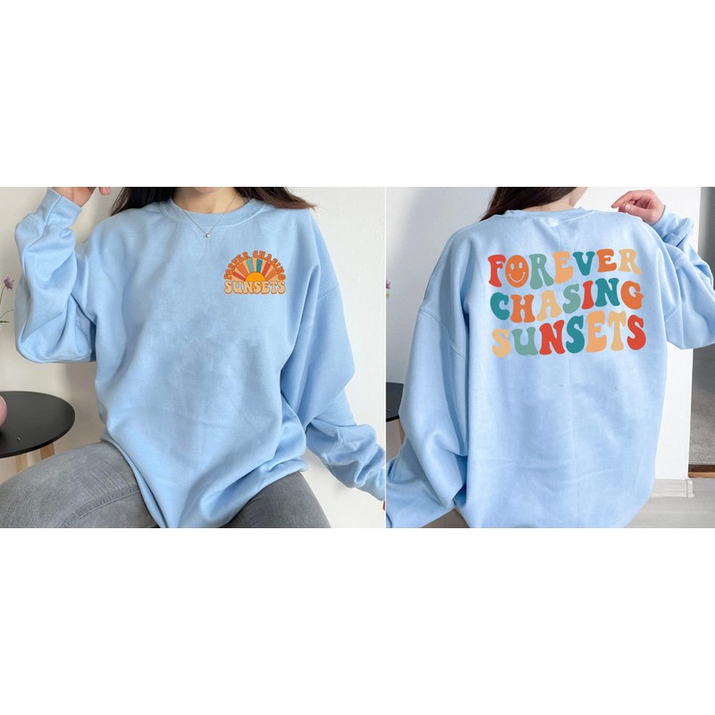 VisionSwipe Forever Chasing Sunsets Crewneck Sweatshirt - Beach Aesthetic Summer